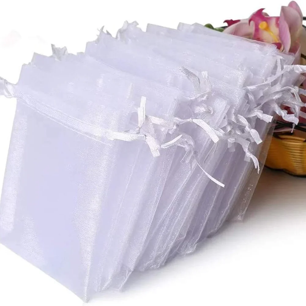 100PCS Premium Sheer Organza Bags, White Wedding Favor Bags, 4x4.72 Jewelry Gift